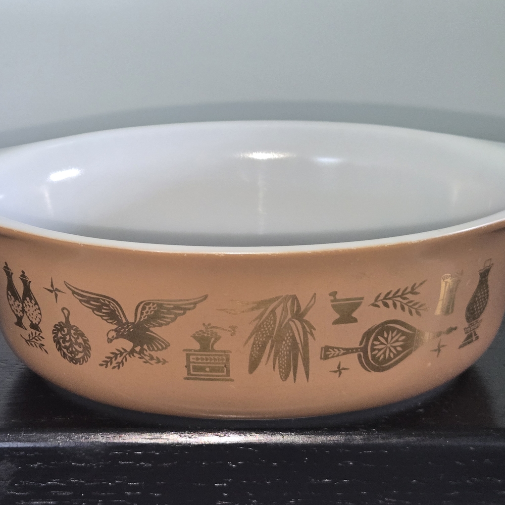 Vintage Orange Pyrex Bowl with Gold Pattern